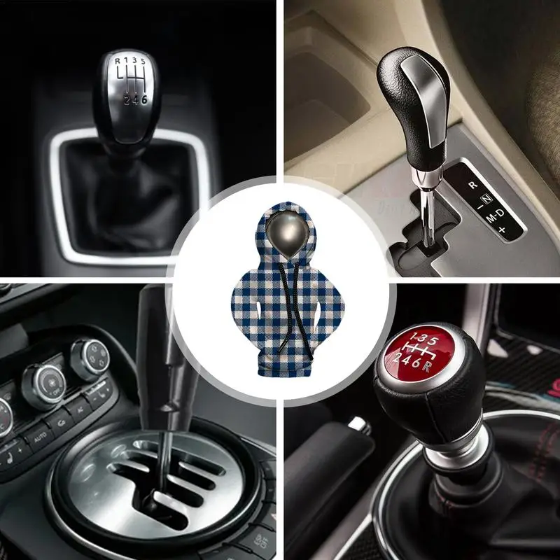 Car Shifter Hoodie Plaid Patterns Car Shift Hoodie Cover Shifter Stick Protector Dustproof Cover Gear Shift