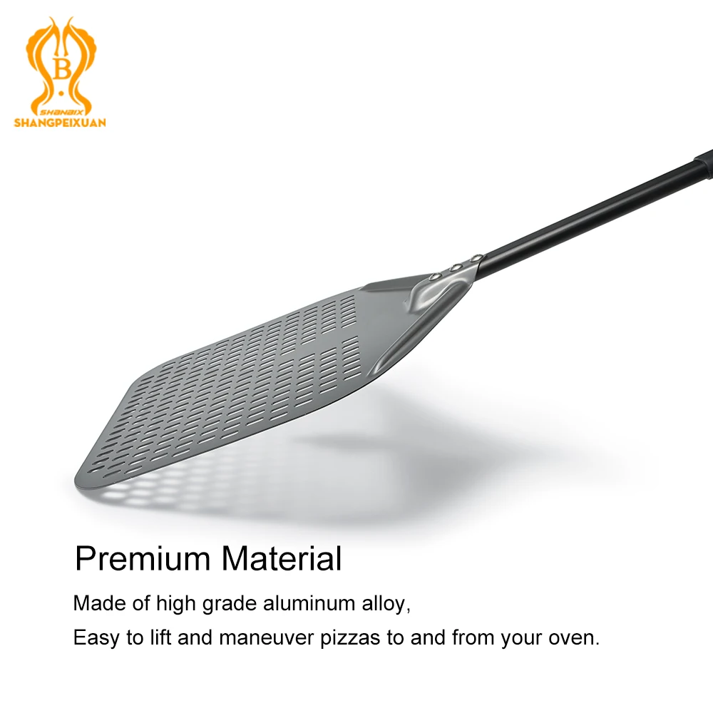 SHANGPEIXUAN 16 Inch Pizza Peel Perforated Aluminum Aolly Pizza Paddle Hard Anodized Shovel Large Size Oven Accessories