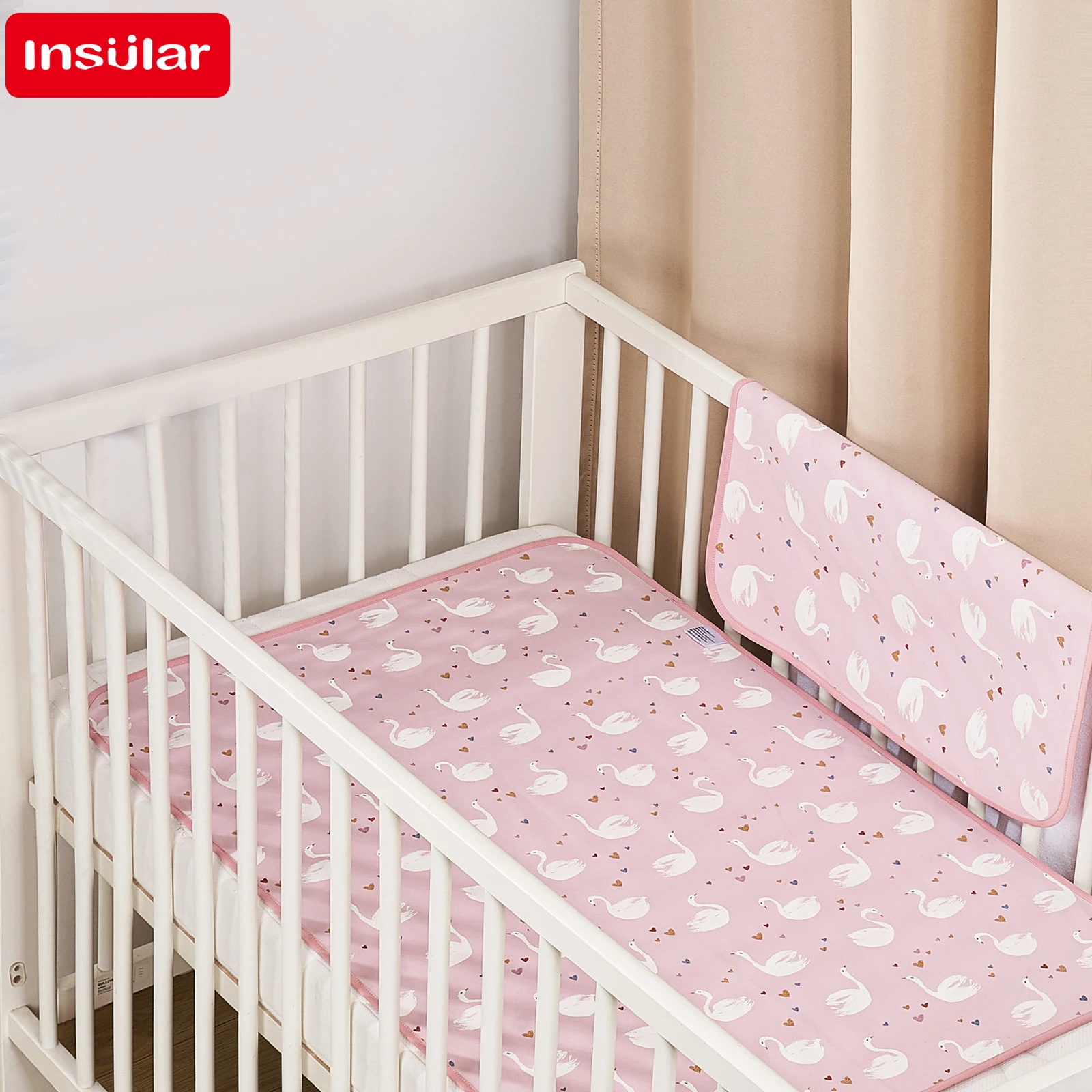 Reversible Waterproof & Breathable Children's Crib Sheet with Washable Infant Urinary Pad