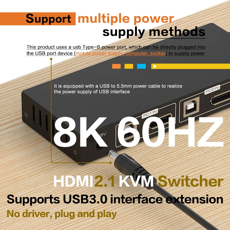 8K Hdmi 2.1 Switch 2 In 1 4K 120Hz 8K 60Hz Dual Port Usb 3.0 Kvm Switch Hdr Hdcp2.3 Hdmi Kvm Switcher Per Monitor Nvidia Xbox