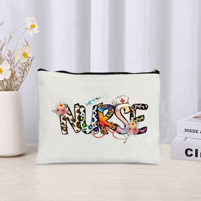 Medical Supply Nurse Printed Canvas Cosmetic Bag Organizer Sundry Zipper Storage Pouch  Makeup Bags Office Supplies Pencil Case 5