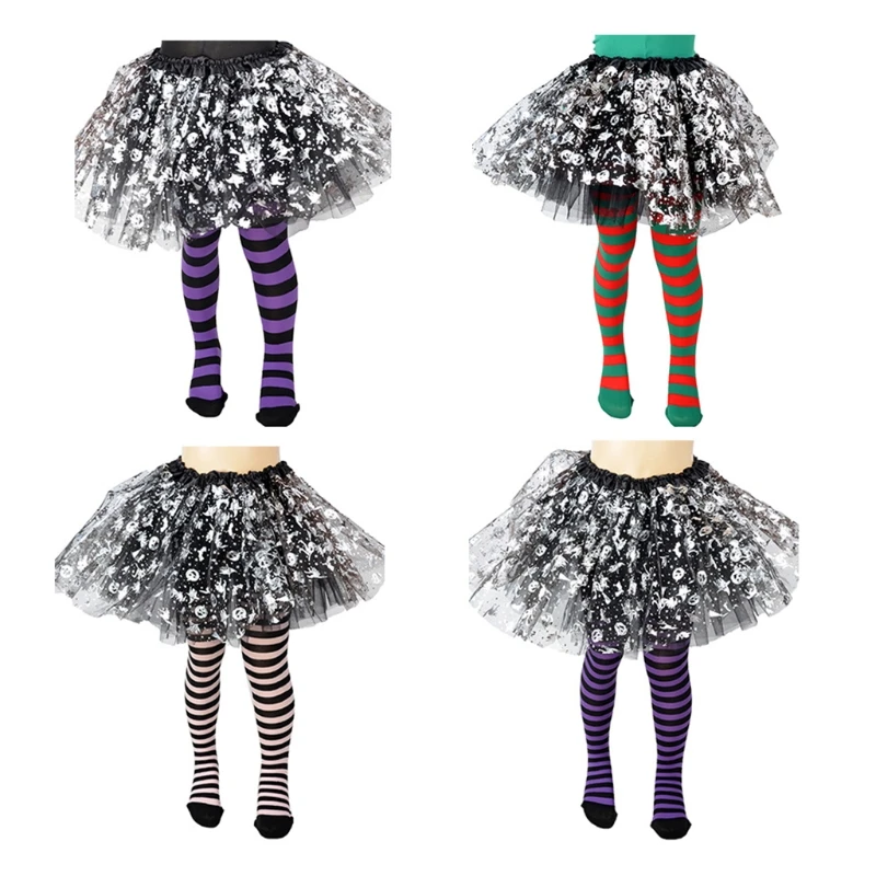 Festive Children's Stripe Pantyhose for Halloween and Christmas