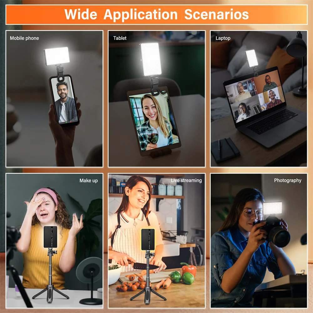 Recarregável Clip Fill Video Light Alta Potência Resistente Clip Ajustado Modos de Luz para o Telefone Ipad Tablet Selfie 120 Led - Image 4
