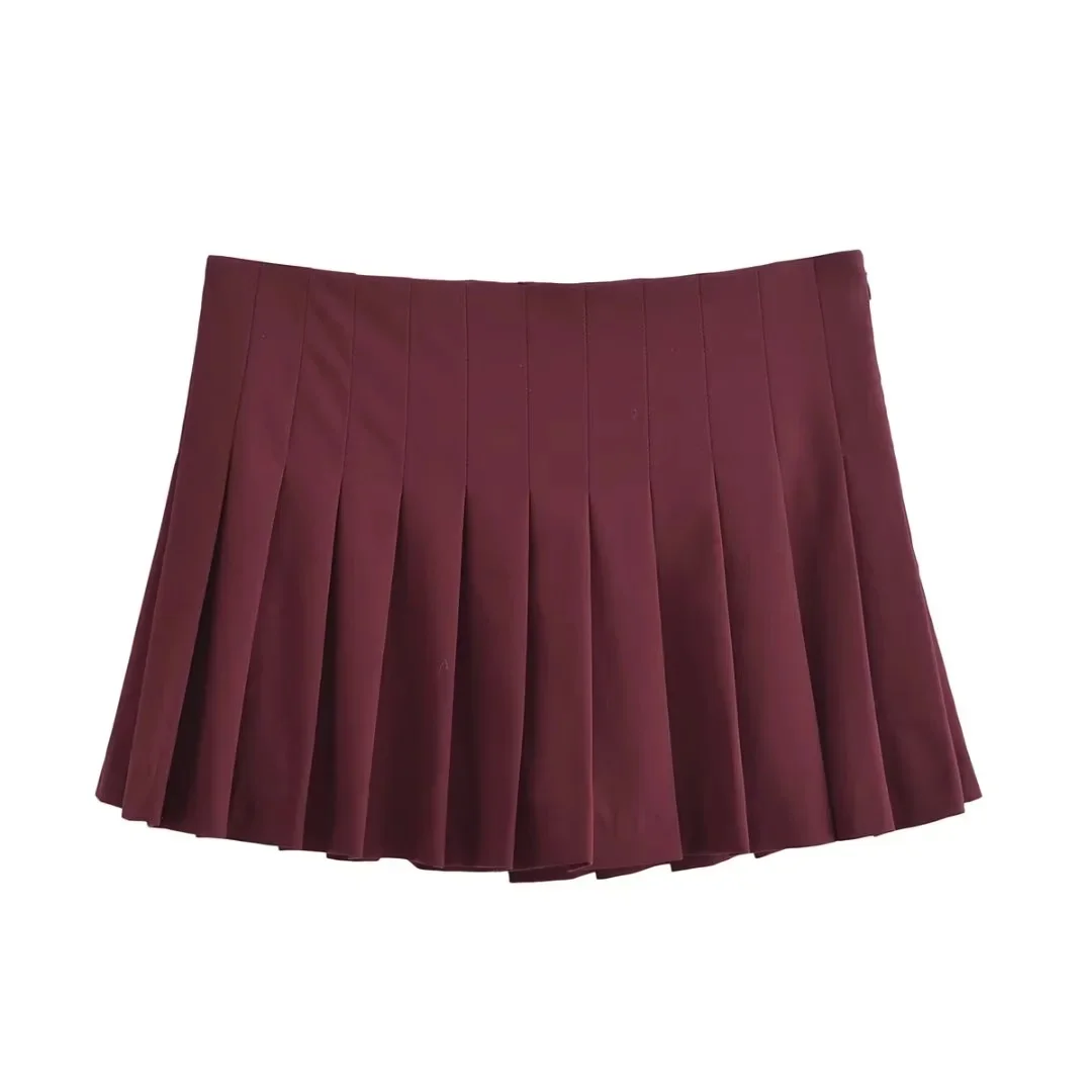 KONDALA Vintage Casual Chic Burgund Frauen Rock Solide Reißverschlüsse Kurzen Falten Rock Mode 2025, Herbst Y2K Mädchen Mini Rock – Detail 5
