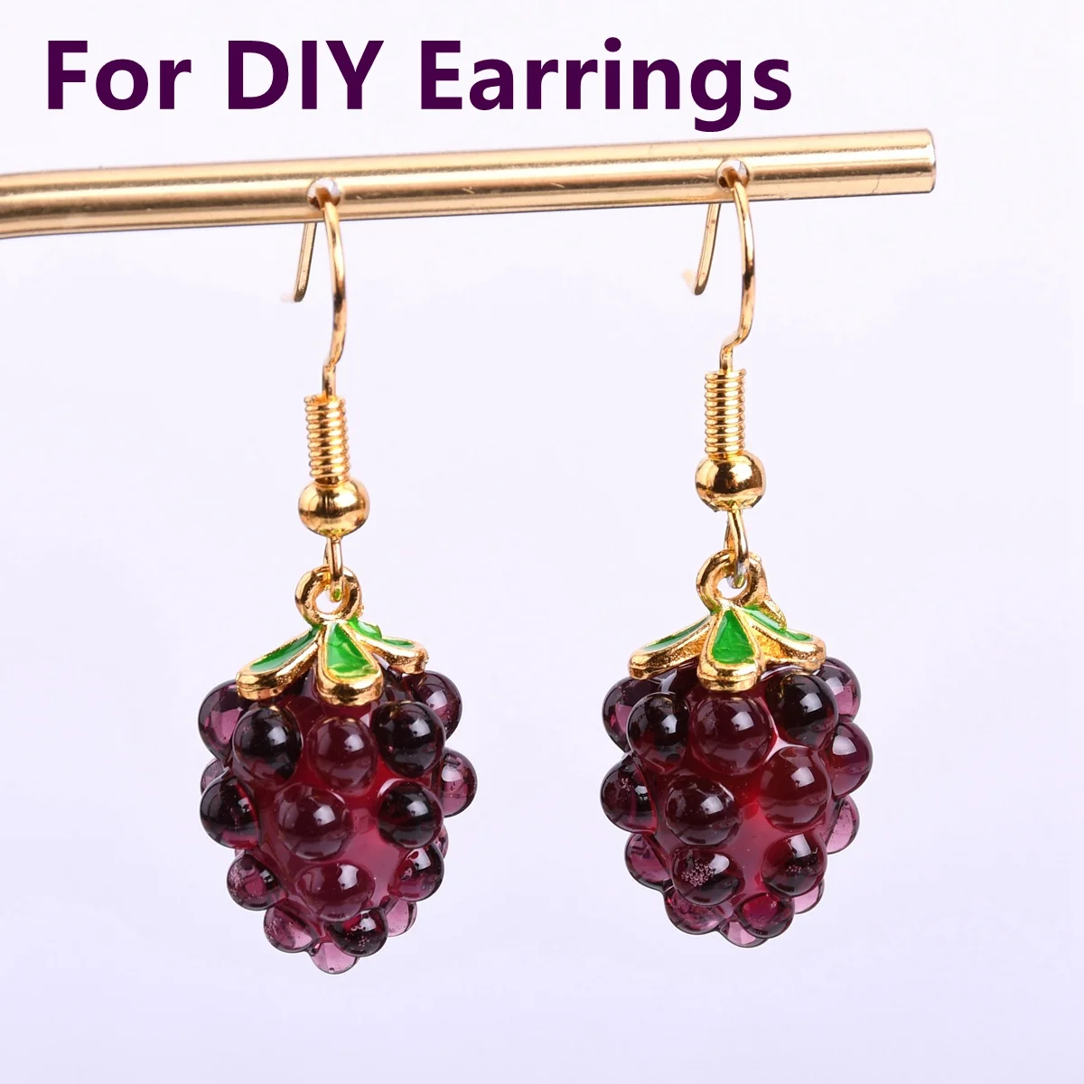 보라색 포도 모양 수제 램프워크 유리 느슨한 펜던트 비즈, 쥬얼리 제작 DIY 귀걸이 결과물, 20x13mm, 2 개