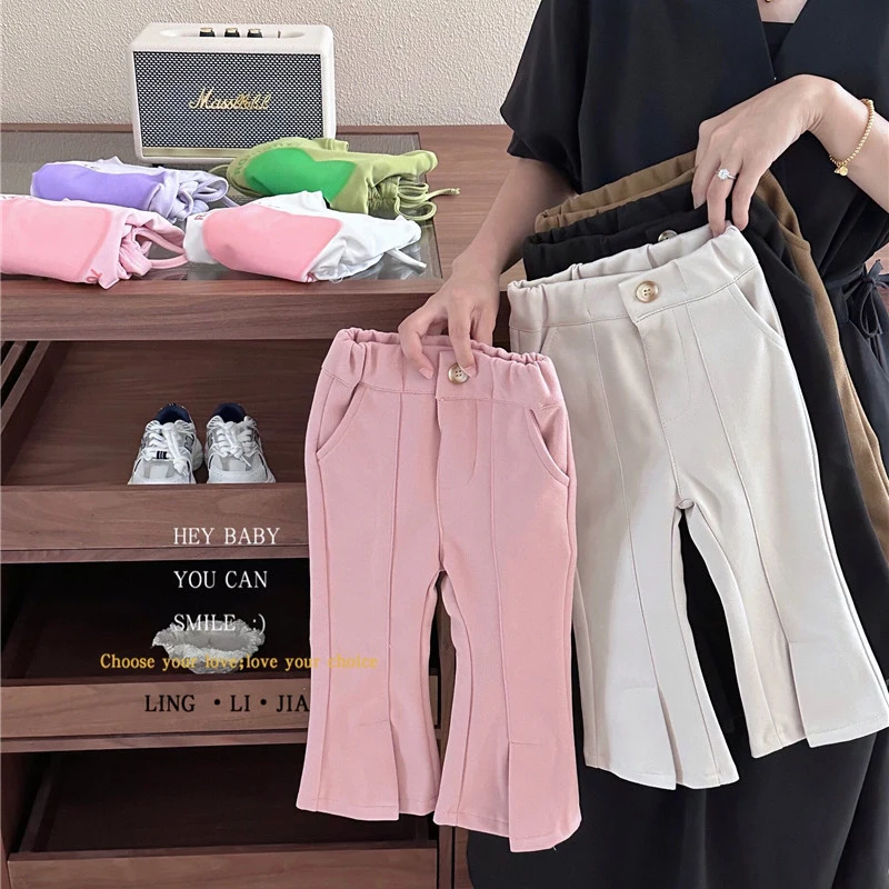 

Kids Pants Girls Forking Horn Pants Autumn Children Clothing Fashionable Trousers Baby Comfort Loose Elastic Waist Soild