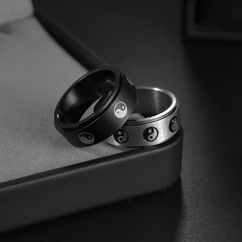 Anello girevole in acciaio inossidabile Tai Chi per uomo donna Accessori mistici culturali cinesi Gioielli punk gotici taglienti Regalo unisex