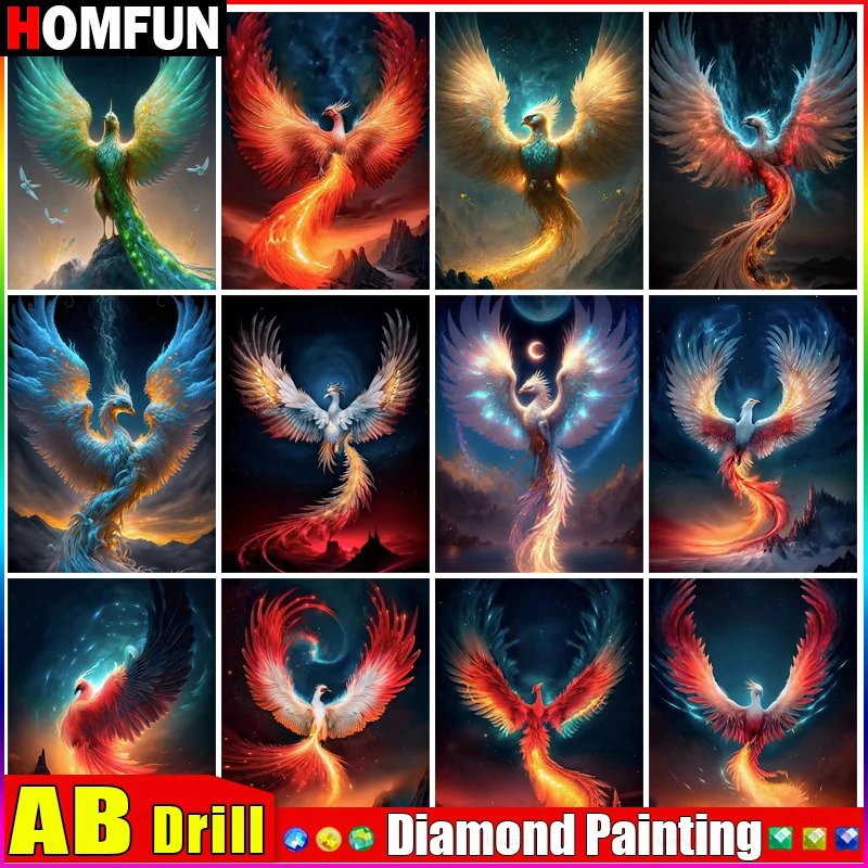 HOMFUN AB 5D Diy Diamond Painting Cross Stitch "Animals Phoenix" Home Decor Full Rhinestones Inlay Diamond Embroidery