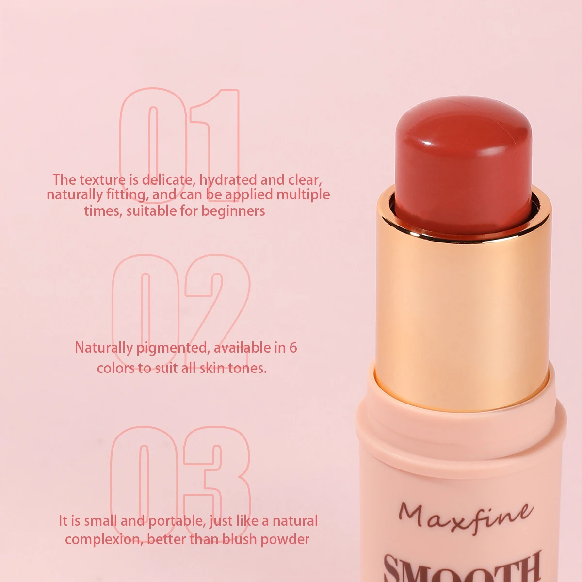 Blush Stick 3 in 1 Makeup Used on Lips Eyes Cheeks Smooth Naturally Saturated Long-lasting Waterproof Easy to Wear Matte