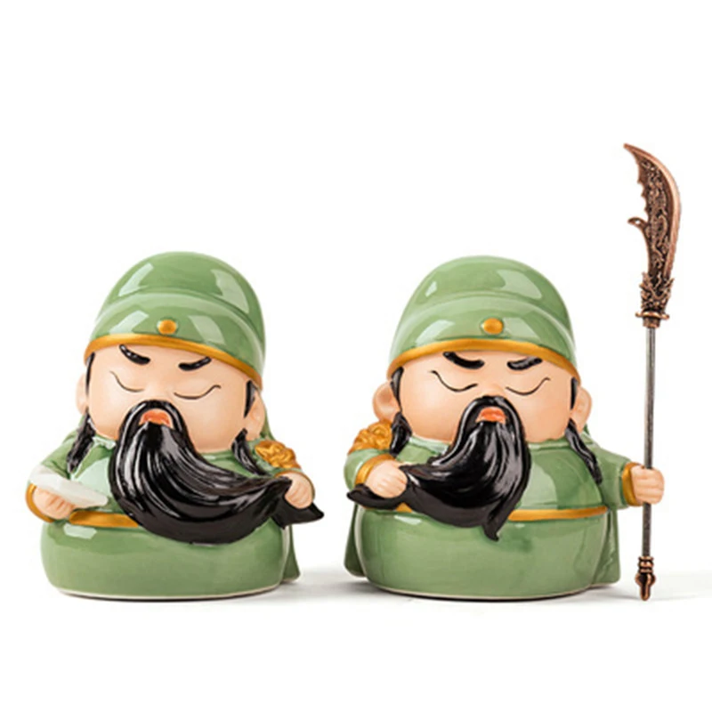 Guan Erye Ceramic Statue of God of Wealth, Creative Living Room and Office, Wealth and Attracting Decoration