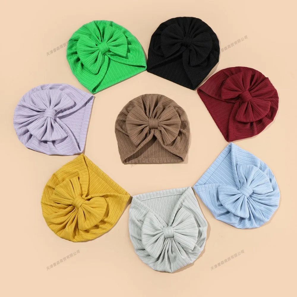 Baby Turban Hat with Big Bow Newborn Girls Cotton Beanie Cap Soft Stretchy Headwrap for Infant Toddler Photography Gift Fashion