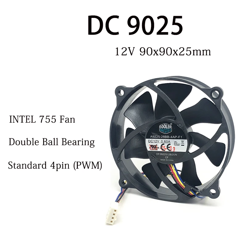 Cooler Master 9025 90MM CPU Fan 90x90x25MM Circular Fan 72MM Hole Pitch For 775 CPU Cooling Fan 12V  0.6A  With PWM 4PIN кулер для процессора cooler master rr i70c 20pk r2