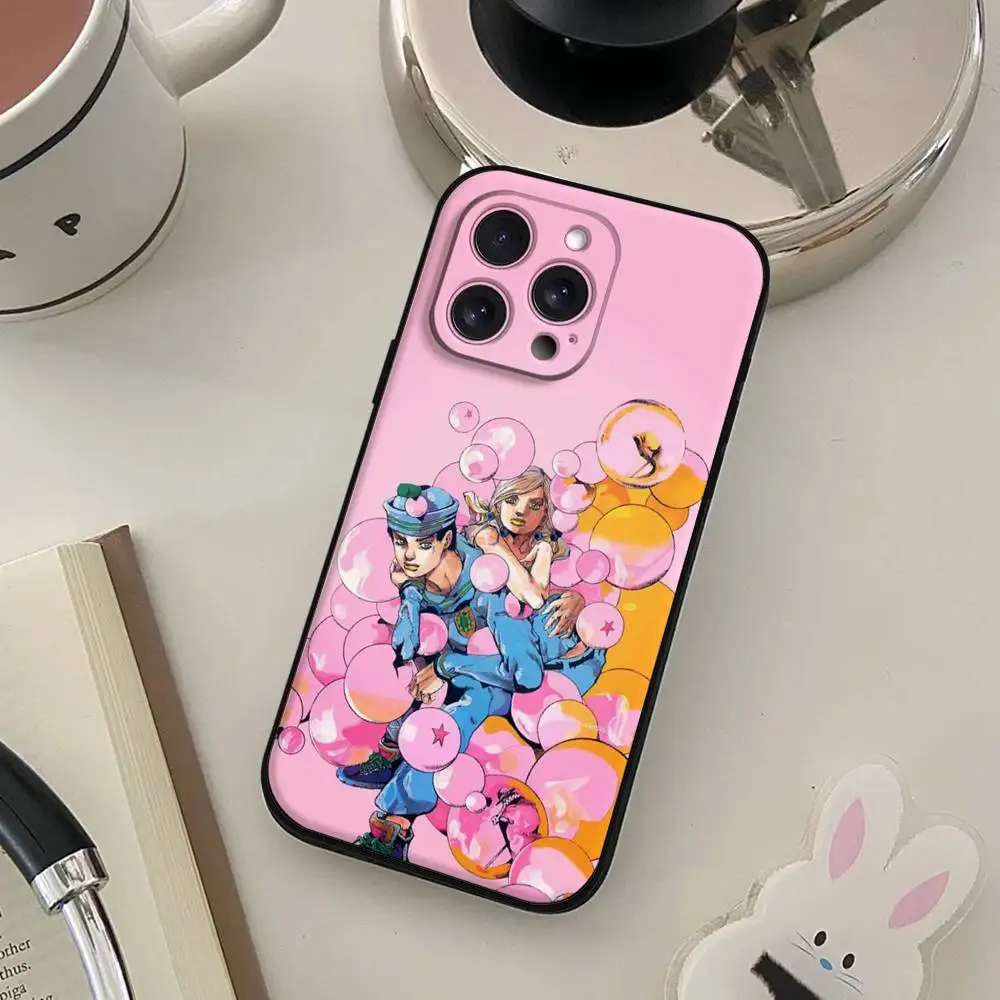 Anime-Inspired Soft Black Phone Case - JoJo's Bizarre Adventure Design