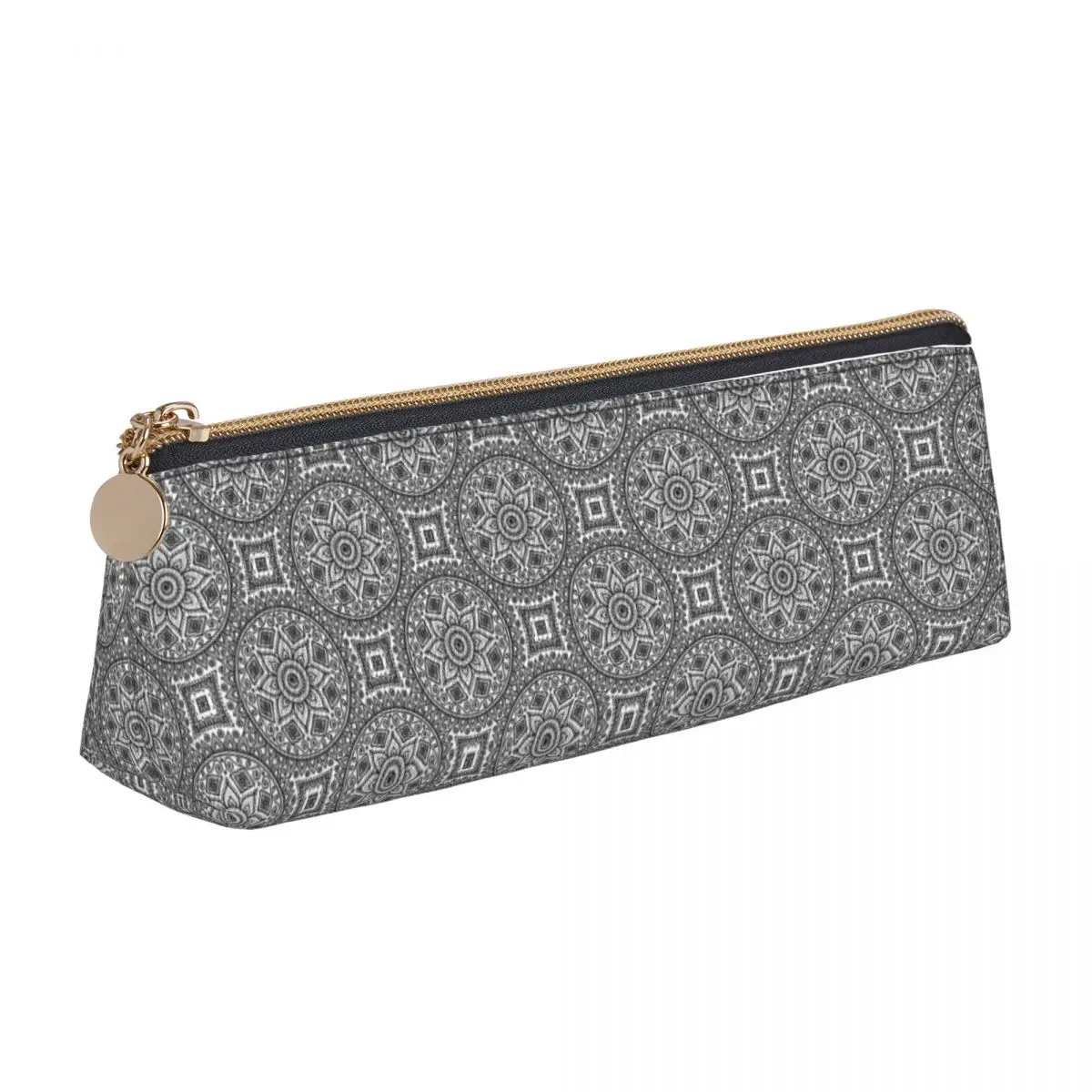 

Tribal Retro Leather Pencil Case Ethnic Print Vintage Zipper Pencil Box Back to School For Teens Triangle Pen Pouch