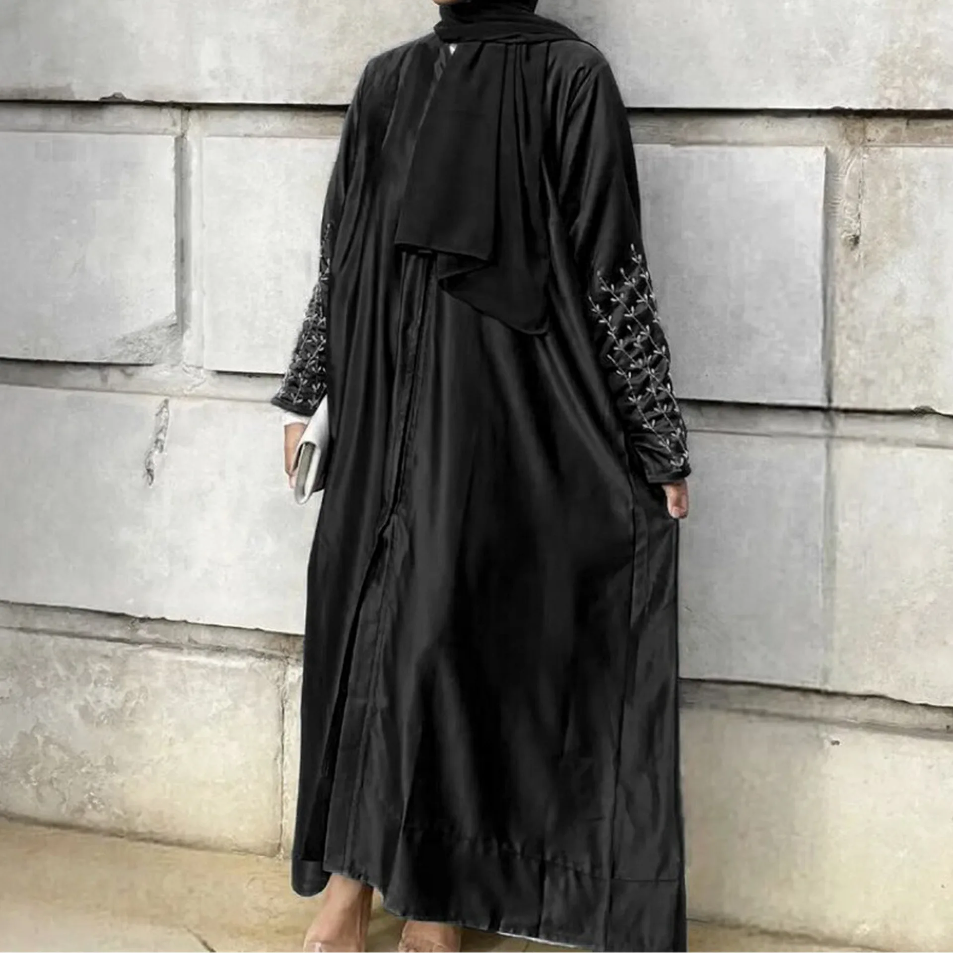2024 Hand made Pearls Satin Luxury Abaya Dubai Modest Dresses New Islamic Clothing Abayas for Women Muslim 5