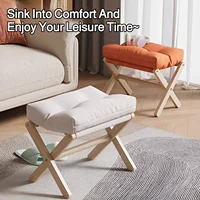 Tabouret à langer en bois massif, repose-pieds pour canapé, tabouret bas pliant pour l'entrée, tabouret à coussin rempli de coton 3