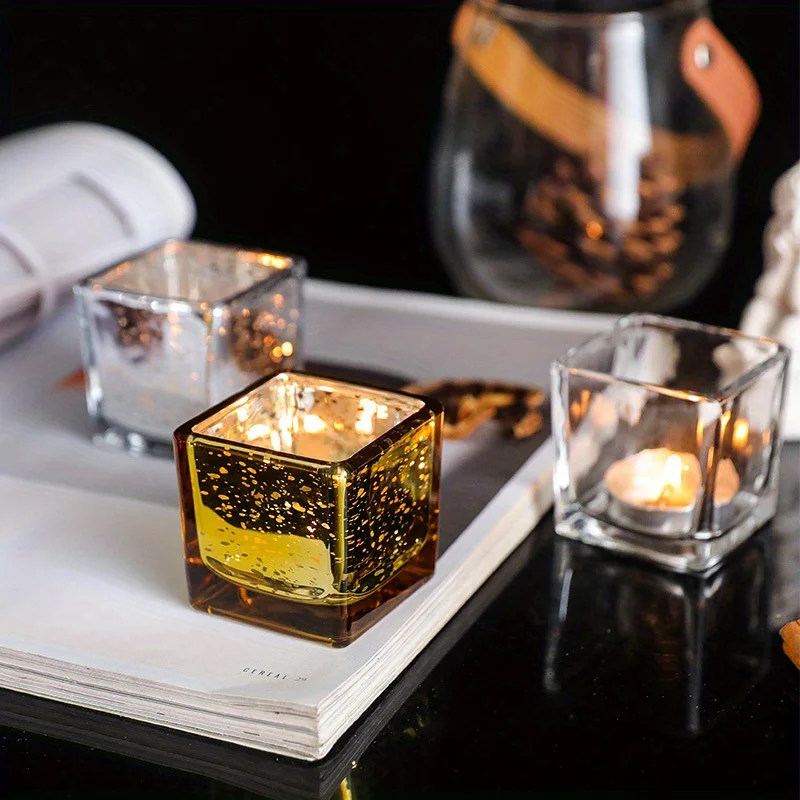 1 pezzo Portacandele quadrato in vetro cristallo trasparente, portacandele tealight per decorazione casa, soggiorno, cena romantica alla luce di candela | SHEIN ALIA