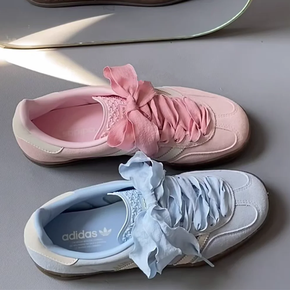 2.5cm Wide Fishtail Yarn Shoelaces Pleated Lotus Leaf Edge Bowknot Sneaker Sport DE Training Shoes White Leather Leisure Casual