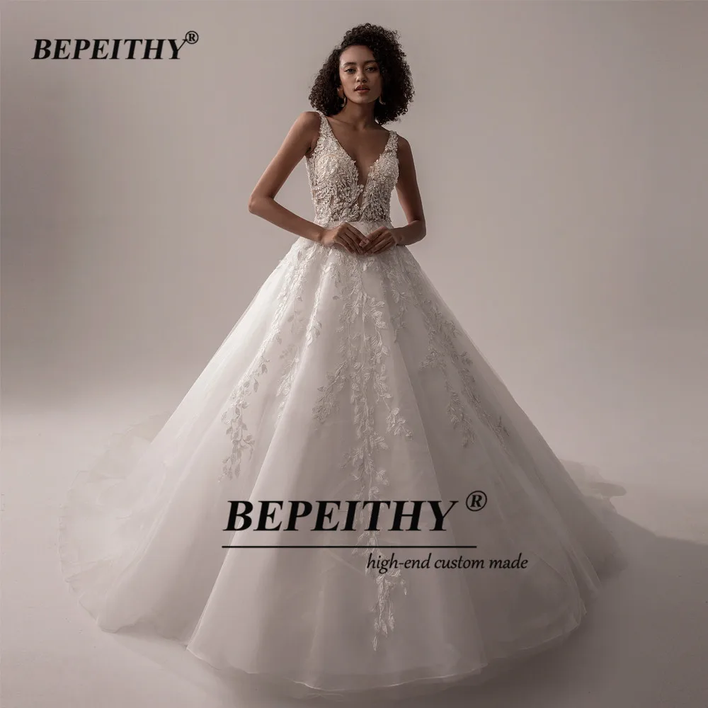 BEPEITHY Customized Vestido De Noiva V Neck Sleeveless Wedding Dresses 2025 For Women A Line Ivory Lace Bride Boho Bridal Gown 3