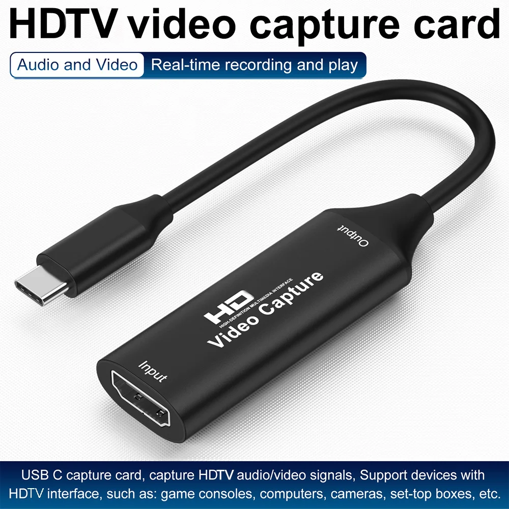 Ultra HD Video Capture Card with HDMI to USB-C for Game and Camera Live Streaming and Recording