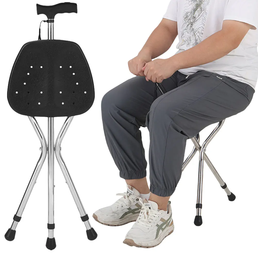 Folding Walking Cane with Seat for Seniors & Adults 300 Lbs Capacity Walking Stick Portable Crutch Chair 2