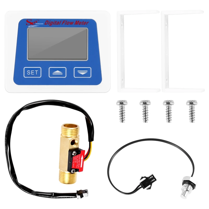 Display Lcd Digitale Sensore Di Flusso D'Acqua Misuratore Di Portata Rotametro Temperatura Tempo Record Con Sensore Di Flusso G1/2
