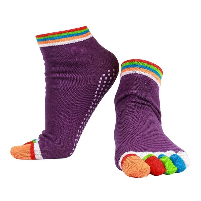 1 Pairs Rainbow Color Split Toe Yoga Socks Pilates Dance Breathable Sweat-absorbent Non-Slip Five Finger Sport Socks