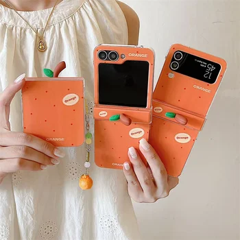 Custodia per telefono coreana a pois arancioni carini per Samsung Galaxy Z Flip 7 6 5 4 3 Cover con cerniera con ciondoli Flip6 Flip7 Hard Funda