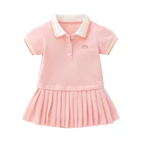 Little maven 2024 New Fashion Infant Toddler Baby Girls Pink Polo Dress Summer Cotton Kids Casual Clothes 1-3 year