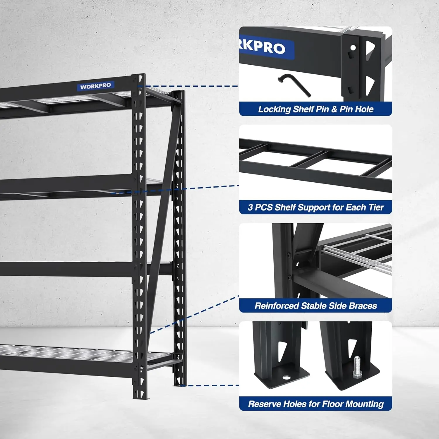 68" Ultra Wide 4-Tier Metal Garage Shelving Unit 68"W x 24"D x 65"H 7200 LBS Capacity, Heavy Duty Storage Utility Rack 4