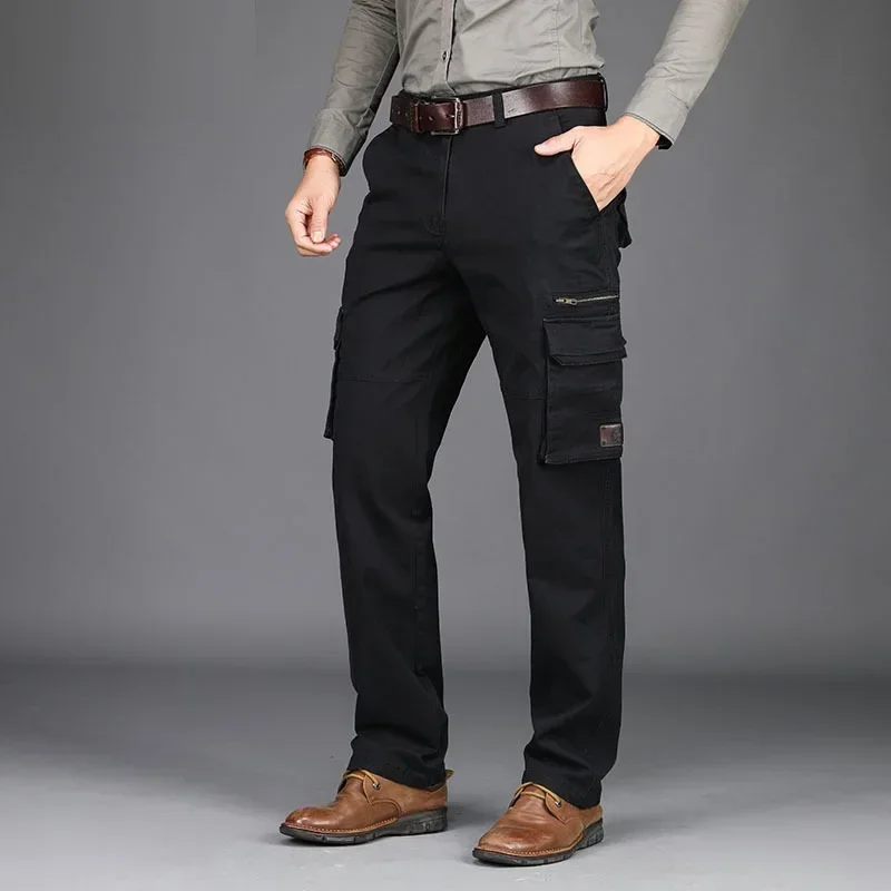 2025 New in Men's Pants Straight Leg Cotton Cargo Trouser Male Stretch Autumn Zipper Multi Pocket Classic Casual Work Wear Army 4