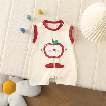 Summer New Sleeveless Jumpsuit Newborn Cartoon Summer Outfit Apple Print Baby Thin Clothing for Boys and Girls 1