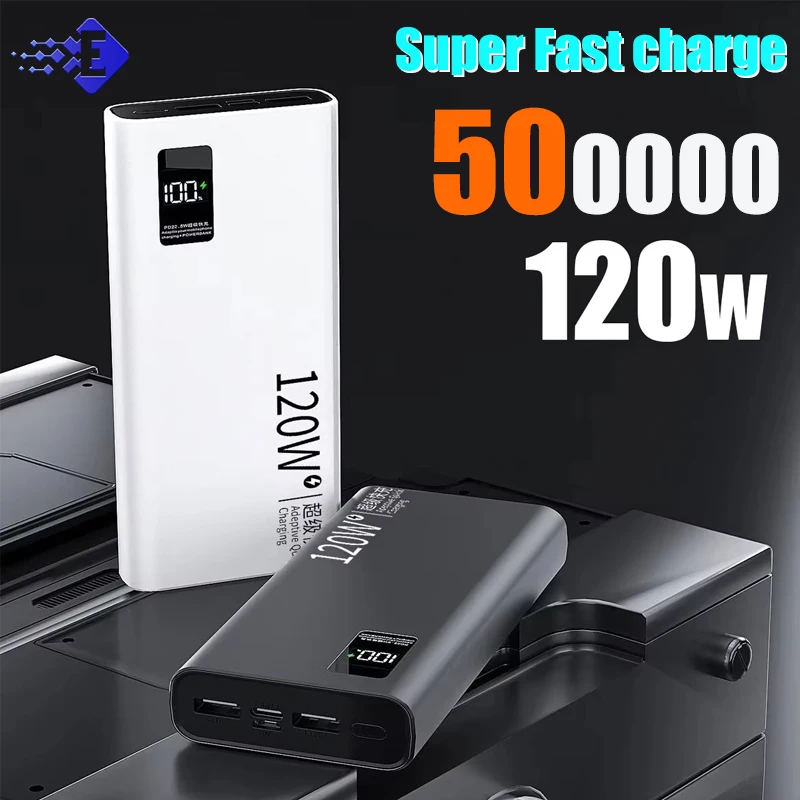 120W High Capacity Power Bank 500000mAh Fast Charger Portable Battery With Digital Display Powerbank For iPhone Samsung Xiaomi 2