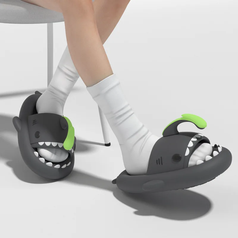 2024 Cute Panda DIY Shark Slippers Women Men Summer Platform Shoes Night Glowing Lantern DIY Couples Indoor Shower Beach Slides 3