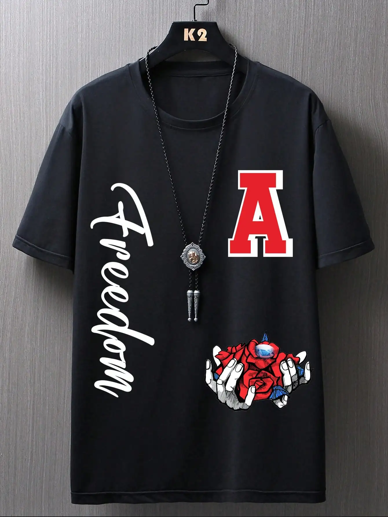 Holding Roses And Diamonds In Hand Longing For Freedom T-Shirt Men Novelty Fashion T Shirt Cotton Loose Top O-Neck Cool Tshirts