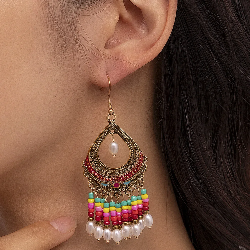 

Bohemia Earrings Vintage Ethnic Style Colorful Beaded Tassel Drop Earrings For Women 2023 Summer New Geometric Earring Jewelry