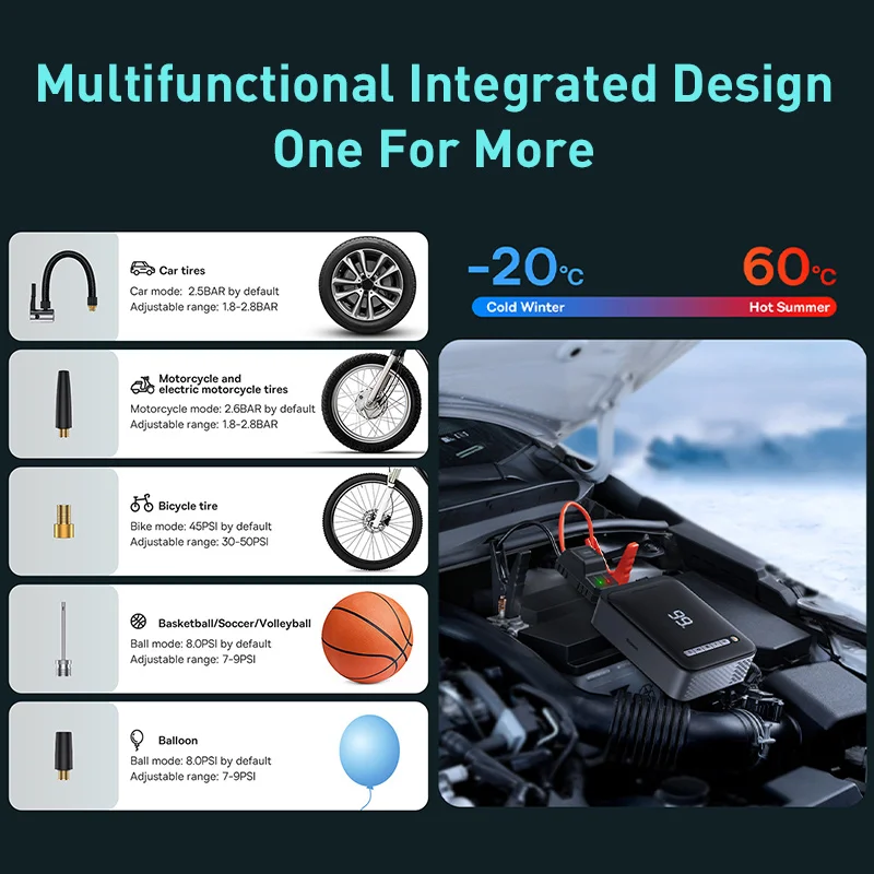 Baseus 2 In 1 Car Jump Starter Power Bank With Air Compressor Tire Pump Emergency Battery Charger Car Booster Starting Device car jump starter jump starter car battery charger