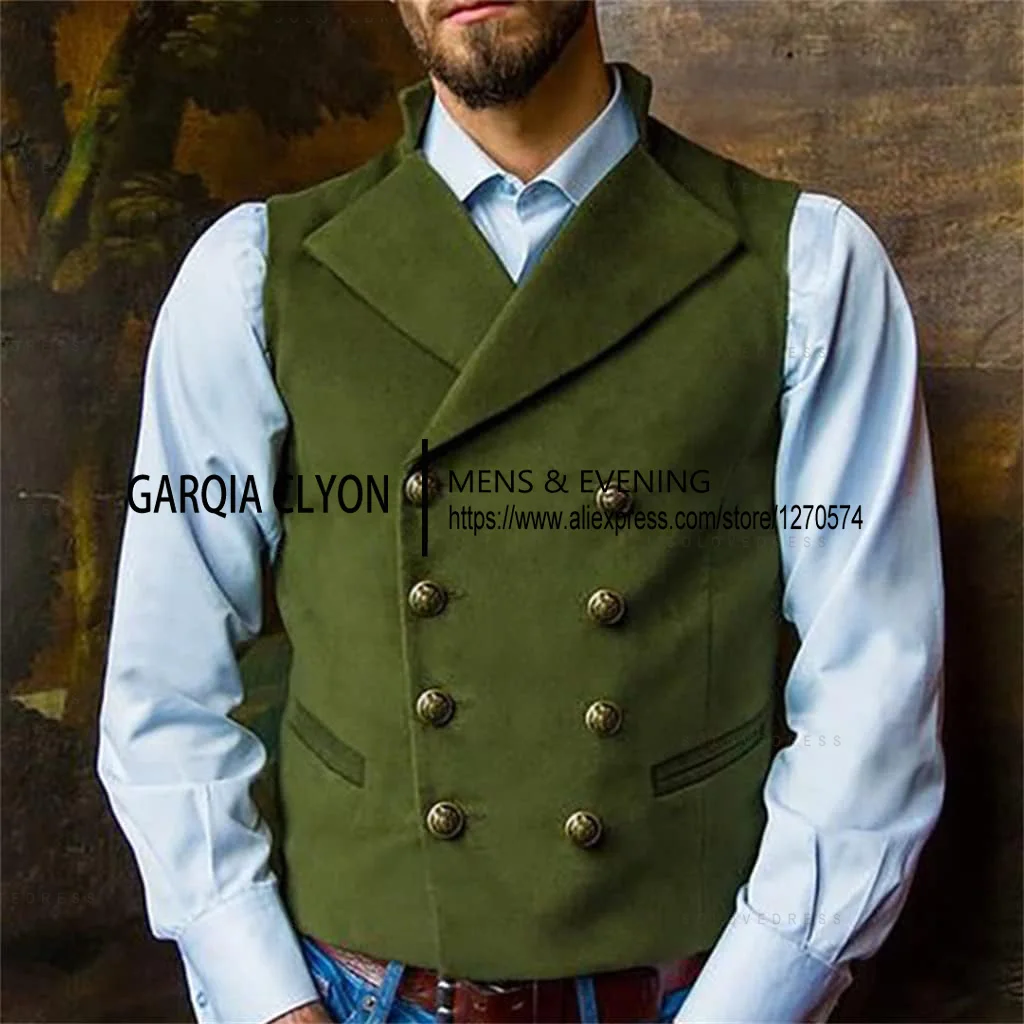 Men's Vest Lapel Double-Breasted Suede Vintage   Western Cowboy Waistcoat  For Jacket For Men