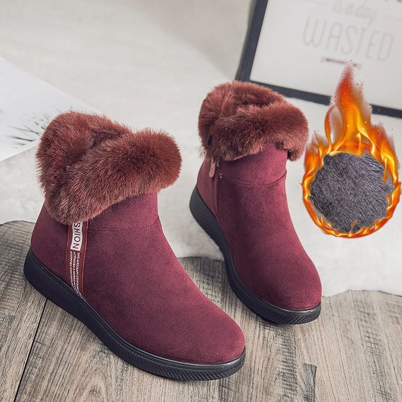 Snow Boots for Women Winter Zip Furry Warm Plus Size Female Ankle Boots Comfortable Concise Ladies Casual Footwear Fashaion New