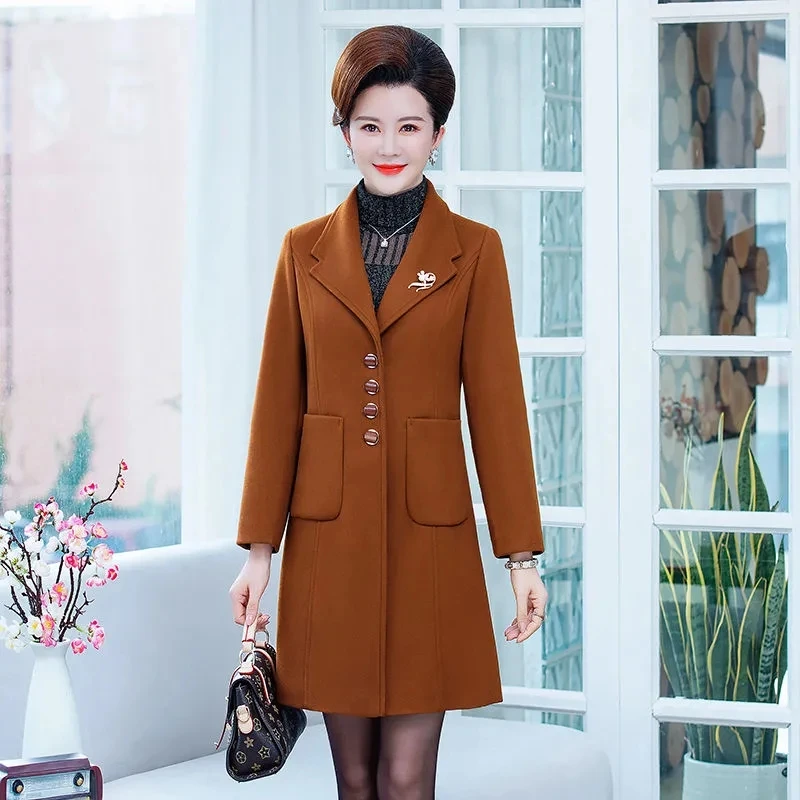 

Spring Autumn Woolen Coat Female 2023 New Mid Long Single Breasted Casual Women Wool Jacket Slim Femme Clothing Ladies Overcoat