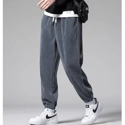 Autumn Winter New Corduroy Casual Pants Men Solid Drawstring Waist Fashion Warm VersatileTrend Versatile Loose Sports Trousers
