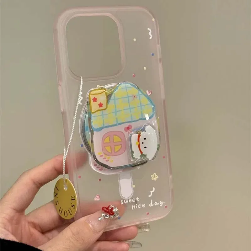 Magnetisch absorptiepoeder Klein huistelefoonhoesje met roterende magnetische beugel voor iPhone 11 12 13 14 15 16 pro max