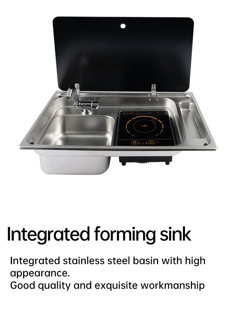 Gas RV Stove Sink Combo with Fauce & Cover, Camper Sink Gas Stove 2 Burners  LPG Cooktop Boat Caravan Camping Cooker Stainless Outdoor RV Kitchen Sink