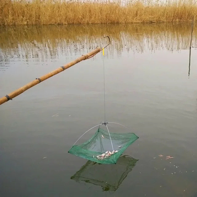 60/80/100cm Landing Fishing Net telescopic Large Capacity Umbrella Nylon Mesh Fishing Cast Folding Outdoor Fish Trap Bait Net 2