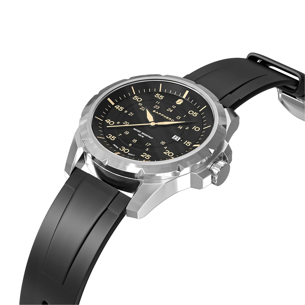 SAPPHERO Mens Watch Stainless Steel Case Silicone Strap Quartz Wristwatch Sport Waterproof Watch for Men Date Clock