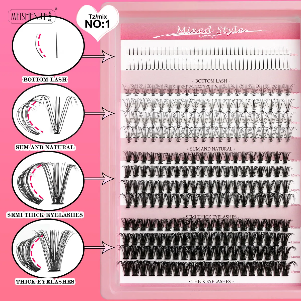 Description Picture 3 of itemMEISHENJIE DIY Cluster Lashes 14 Rows Natural Long Individual Eyelashes Extension Kit with Glue and Tweezer Makeup maquillaje
