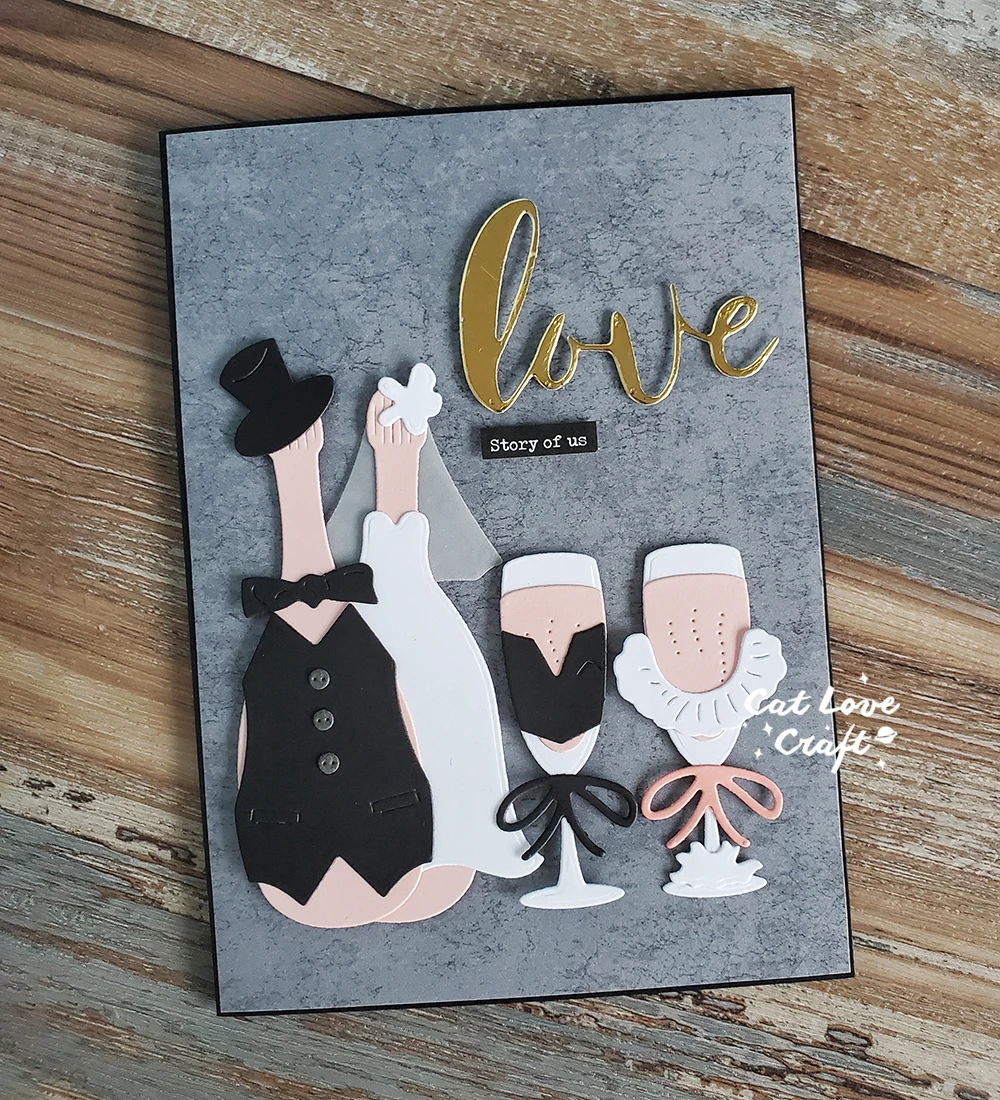 Catlove-金属製のカッティングダイ,ワインボトル,スクラップブッキング