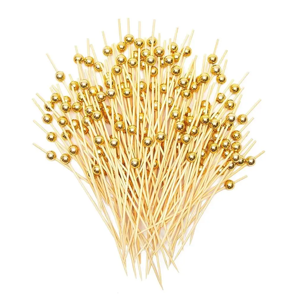 Plastic Fruit Skewers, Party Supplies, 100/25Pcs, Gold Pearl, Cocktail Picks, Food Fruit Picks, Wedding Party, Disposable, Cake Dessert, Cocktail Sticks, Toothpick