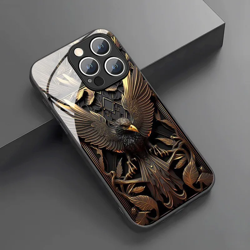 Luxury Eagle Pattern Glass & Silicone Phone Case