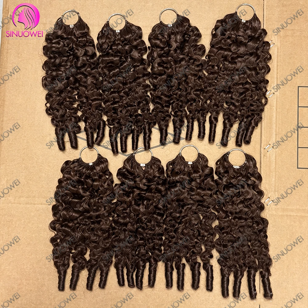 Burmese Curly #4 Brown Feather Crochet 100% Human Hair Extension Invisible Lightweight Feather Crochet Braids Hair For Braiding 6